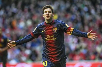 Messi celebra la consecución del primer gol de su equipo.