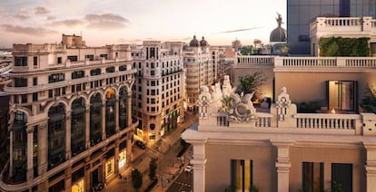 Vista de uno de los áticos del edificio Teatro Gran Vía 30, en Madrid.