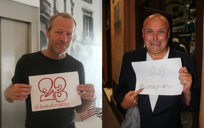 Conleth Hill e Iaian Glenn, de Juego de Tronos, posando para la campaña de recaudación de fondos de Irembo.