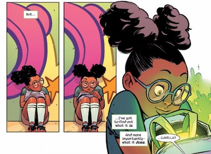 VERTICALES. Que se olviden Reed Richards (Mr. Elástico) o el Doctor Extraño. El personaje más inteligente del universo Marvel es oficialmente una niña afroamericana de nueve años: Lunella Lafayette. Lunella es un nuevo personaje que lidera 'Moon Girl and Devil Dinosaur' (Marvel, 2016), el remake de un clásico sobre un tiranosaurio mágicamente transportado a Nueva York. Una nueva muestra de cómo la Casa de las Ideas apuesta fuerte por los personajes femeninos y la inclusión de otras razas y perspectivas en su universo.