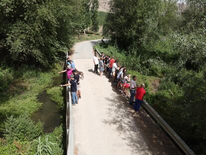 Un grupo de vecinos de la zona en un puente que cruza el río Fardes, en El Bejarín.