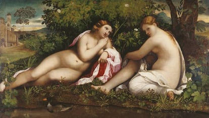 Palma Vecchio's 'Two nymphs in a landscape', at the Thyssen.