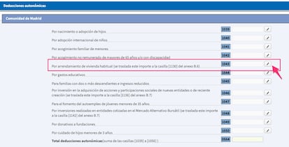 Casilla 1043 del apartado de deducciones de la Comunidad de Madrid.