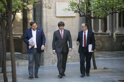 En la imagen Oriol Junqueras, Carles Puigdemont y Jordi Turull.