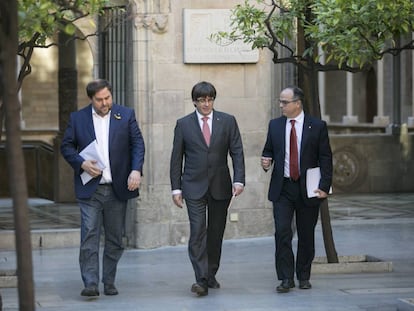En la imagen Oriol Junqueras, Carles Puigdemont y Jordi Turull.