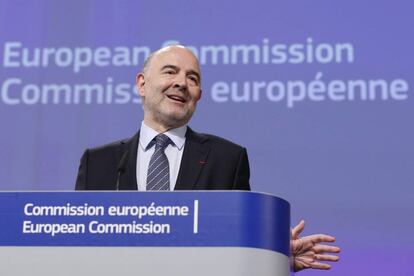 EU finance commissioner Pierre Moscovici at a press conference on Wednesday.