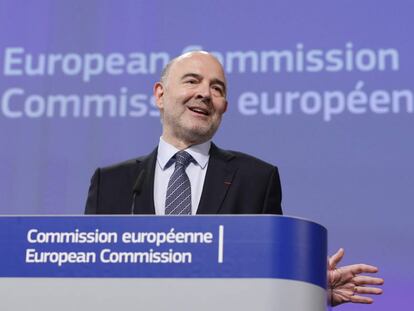 EU finance commissioner Pierre Moscovici at a press conference on Wednesday.