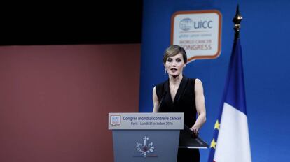 La reina Letizia, en la jornada inaugural del Congreso Mundial del Cáncer en octubre de 2016.