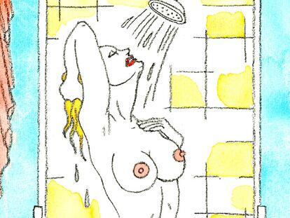 Ilustración de una mujer en la ducha