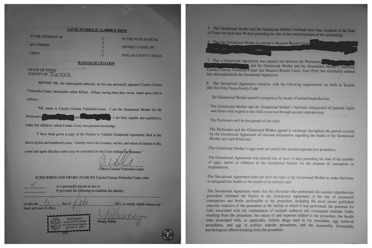 El contrato gestacional entre Camila Vintimilla-Caster y su esposo, con las personas que alquilaron el vientre.