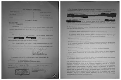 El contrato gestacional entre Camila Vintimilla-Caster y su esposo, con las personas que alquilaron el vientre.