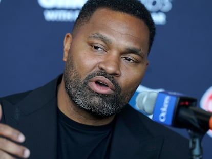 Newly-named New England Patriots head coach Jerod Mayo faces reporters, Wednesday, Jan. 17, 2024, during an NFL football news conference, in Foxborough, Mass.
