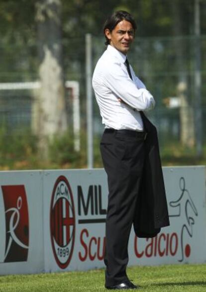 Filippo Inzaghi, en la ciudad deportiva del Milan.