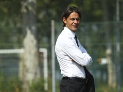 Filippo Inzaghi, en la ciudad deportiva del Milan.