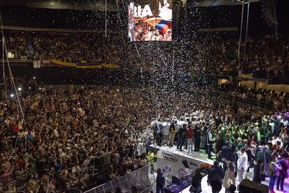 Gustavo Petro, the new president of Colombia, gives a speech in Bogotá on Sunday.