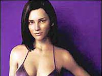 Arriba, Aki Ross. Abajo, Angelina Jolie y la modelo virtual Weebbie Tookay.