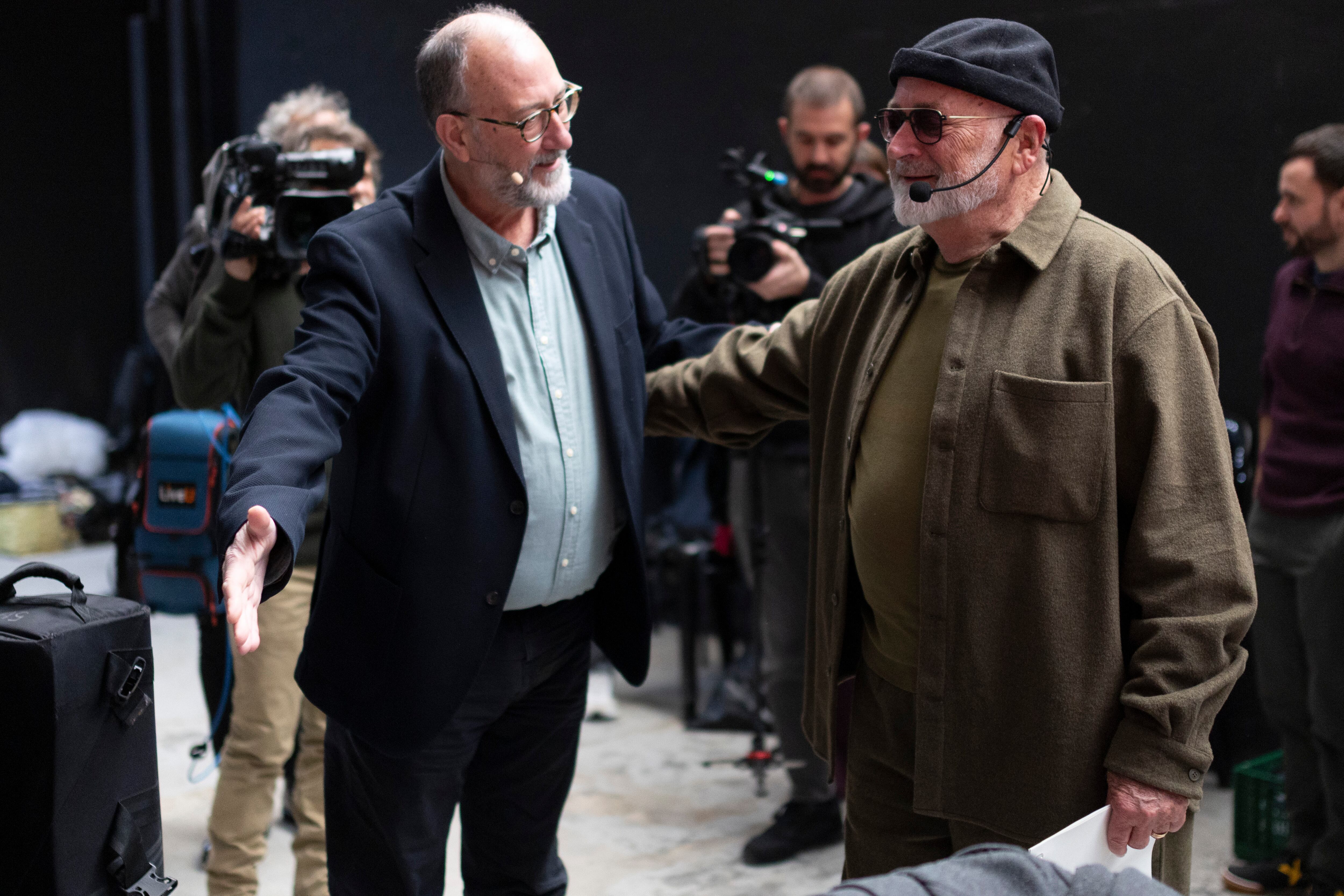 Xavier Antic, president d'Òmnium Cultural, i Biel Mesquida, Premi d'Honor de les Lletres Catalanes