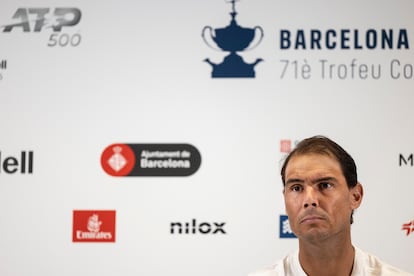Rafael Nadal, durante la rueda de prensa, este lunes en el Real Club de Tenis de Barcelona. 
