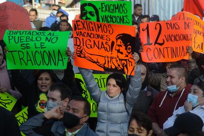 Una protesta sindical a favor de la reforma de las vacaciones, este jueves.