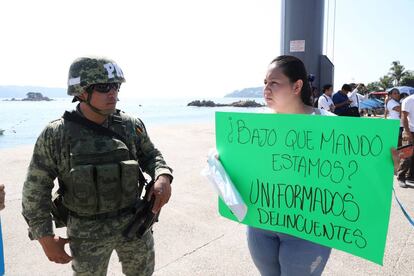 Una protesta contra el Ejército, en Acapulco. 