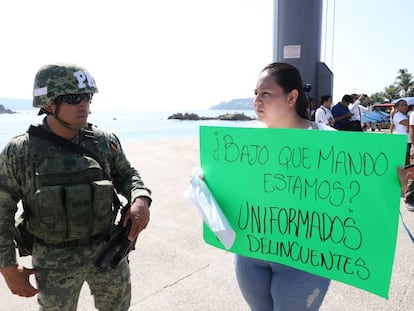 Una protesta contra el Ejército, en Acapulco. 