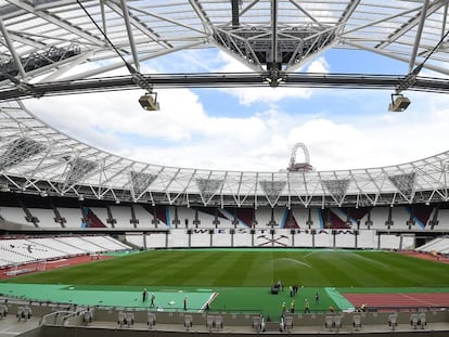 Estadio Olímpico de Londres durante el entrenamiento del West Ham antes del partido que disputará esta noche contra el Domzale esloveno.