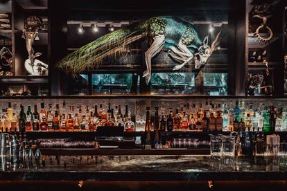 The Waeska Bar at The Mandrake hotel, presided over by a fantastical sculpture by Enrique Gomez de Molina.