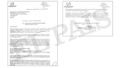 Carta de intención de compra de certificados firmada por la rectora de la UAA, Sandra Yesenia Pinzón Castro.