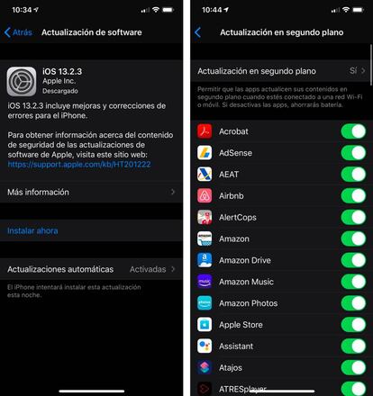 Actualización de iOS 13.2.3 con apps en segundo plano.