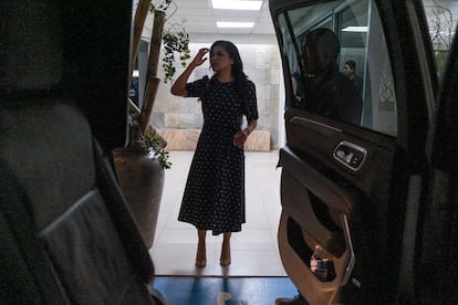 The mayor of Tijuana gets into her bulletproof van.