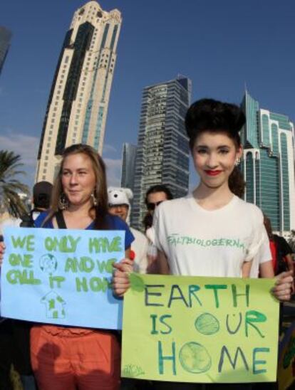 Activistas reclaman avances en la cumbre de Doha.