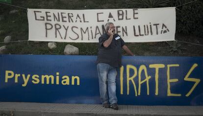 Protesta en Manlleu contra el cierre de la planta de Prysmian.