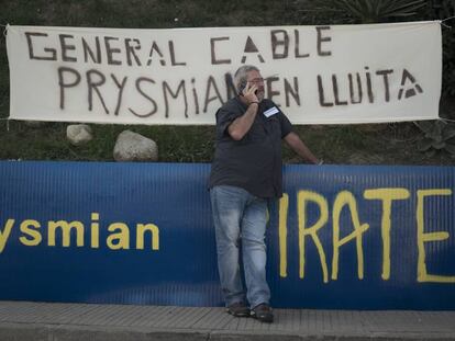 Protesta en Manlleu contra el cierre de la planta de Prysmian.