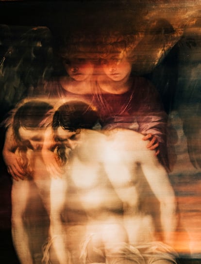 Detalle de Cristo muerto sostenido por un ángel, obra de Alonso Cano presente en la exposición del Prado.