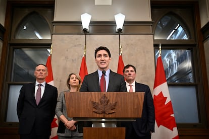 El primer ministro de Canadá, Justin Trudeau, durante una conferencia de prensa, en Ottawa, el sábado.