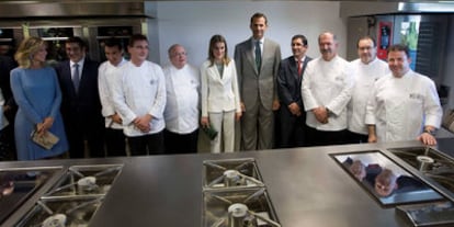 Prince Felipe and Princess Letizia with the in-house chefs at the opening of the Basque Culinary Center.