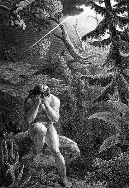 'Adán tras el pecado original' (siglo XIX), de Flatters para el libro de Milton.