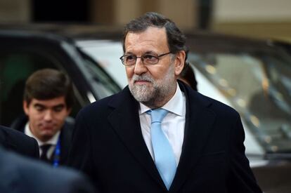 Rajoy a su llegada a la cumbre de los líderes europeos con Turquía, celebrada en Bruselas el 7 de marzo de 2016.