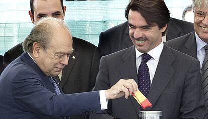 Pujol i Aznar, en l'ampliació de la depuradora del Besòs el 2002.