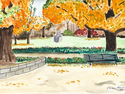 Dibujo del parque Monceau (París) de Julio Ramón Ribeyro.