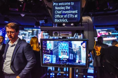 The Nasdaq studio prepares to ring the opening bell as Bitcoin Spot ETF's are launched on the Nasdaq Exchange on January 11, 2024 in New York City