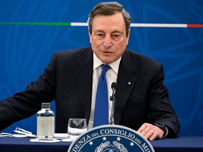 El primer ministro de Italia, Mario Draghi, en una rueda de prensa el 10 de abril.