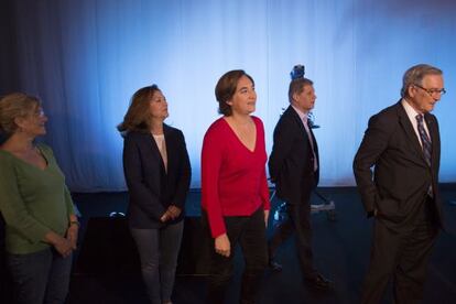 Trias, Fern&aacute;ndez, Colau, Mej&iacute;as y Lecha, entrando en el debate