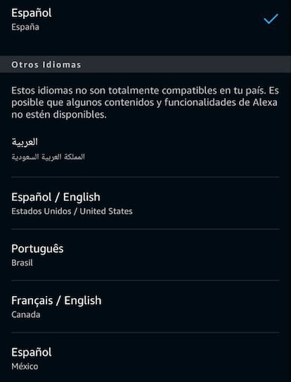 Opciones para cambiar el idioma del asistente Alexa