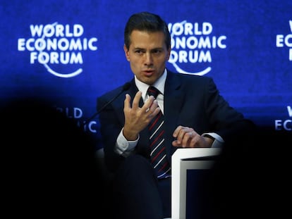 Pena Nieto en una conferencia en el Foro Econ&oacute;mico Mundial en Davos. 