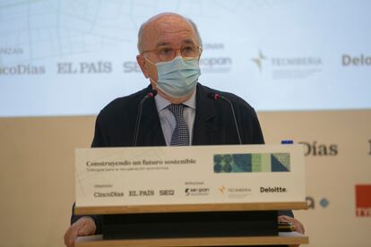 Joaquín Almunia, exvicepresidente de la Comisión Europea, este jueves en Madrid.