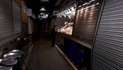 El mercado de la Boqueria, durante la huelga del 3 de octubre de 2017.