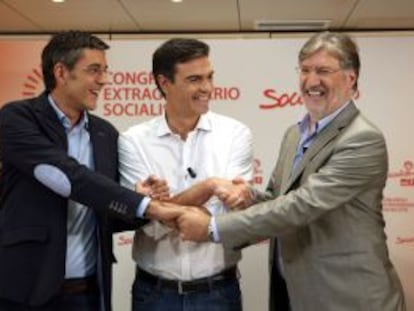 Eduardo Madina, Pedro S&aacute;nchez y Jos&eacute; Antonio P&eacute;rez Tapias.