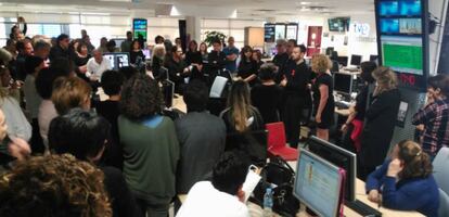 Asamblea de trabajadores de TVE en Torrespaña.