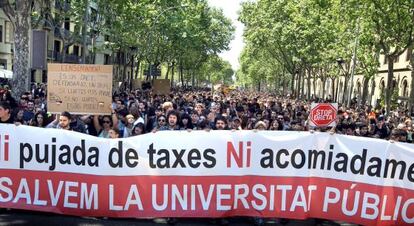 Students protest education cutbacks in Barcelona.
